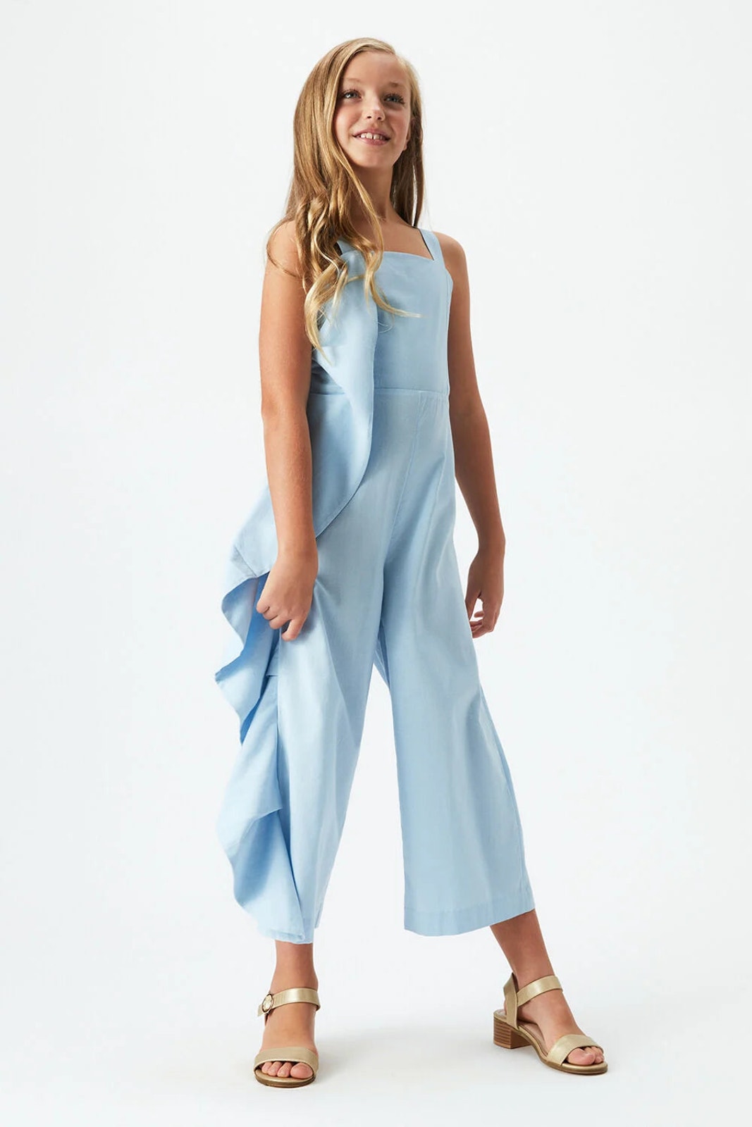 Bardot Junior Girl's 6 Sky Blue Nelly Asymmetric Frill Detail Jumpsuit O3-11